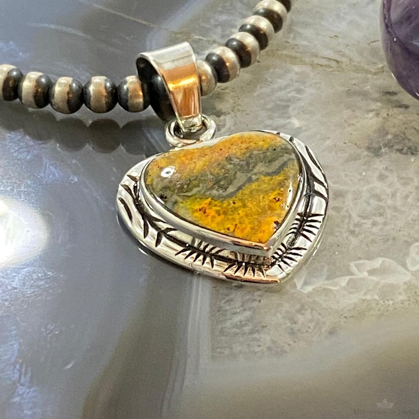 Native American Sterling Silver Bumblebee Jasper Heart Pendant For Women