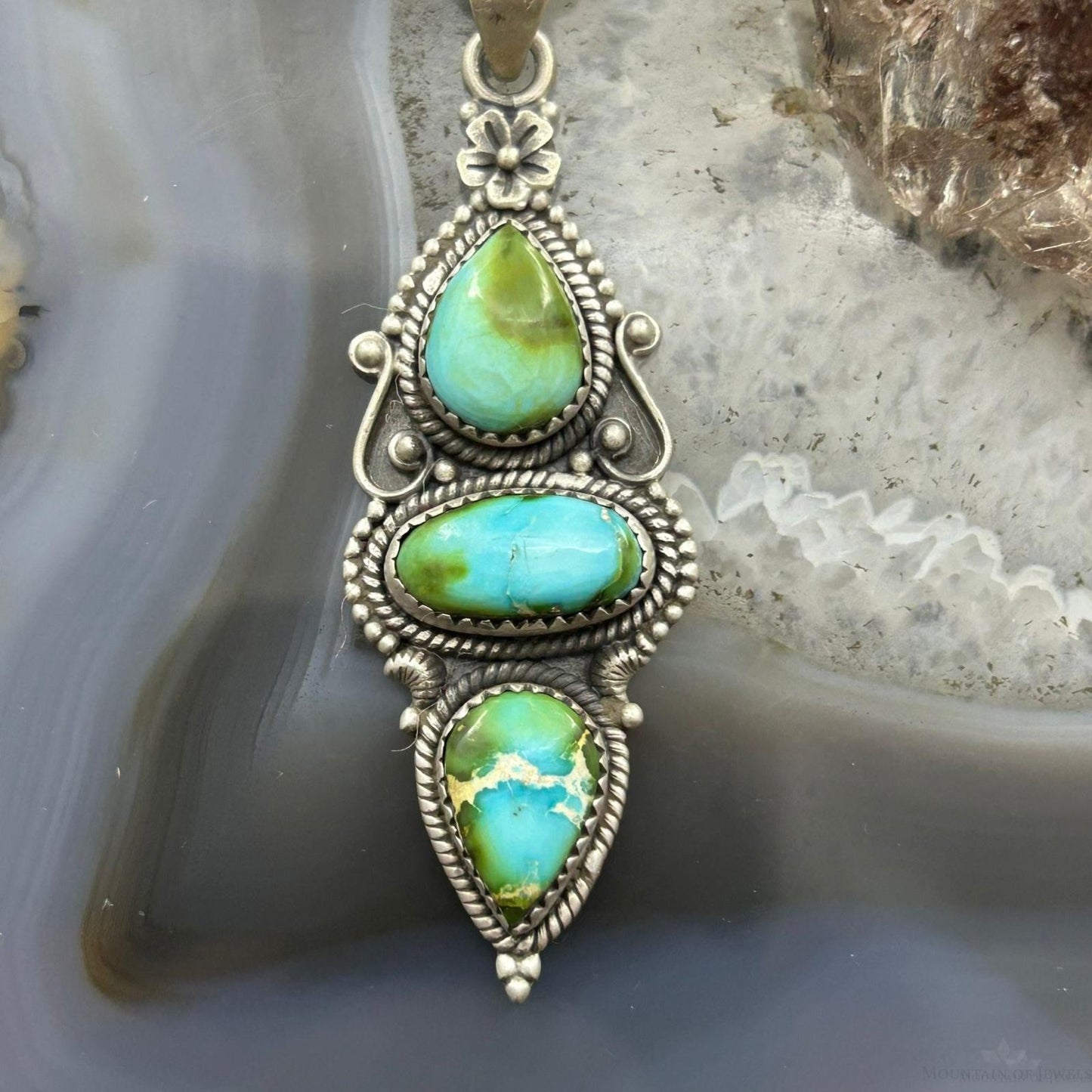 Sterling Silver Southwestern Style 3 Sonora Gold Turquoise Decorated Pendant For Women