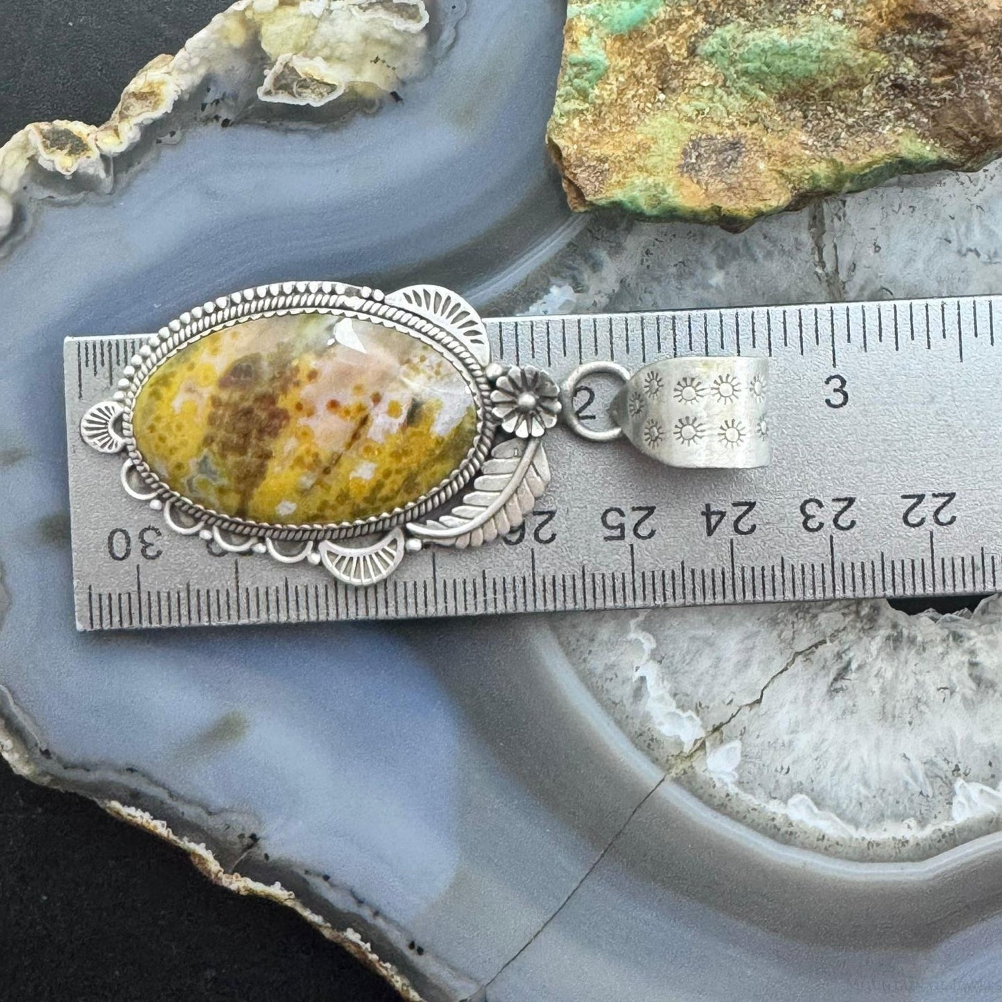 Sterling Silver Southwestern Style Oval River Jasper Decorated Pendant For Women