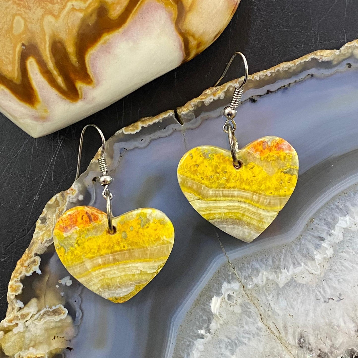 Sterling Silver Heart Shape Bumblebee Jasper Slab Dangle Earrings For Women #2