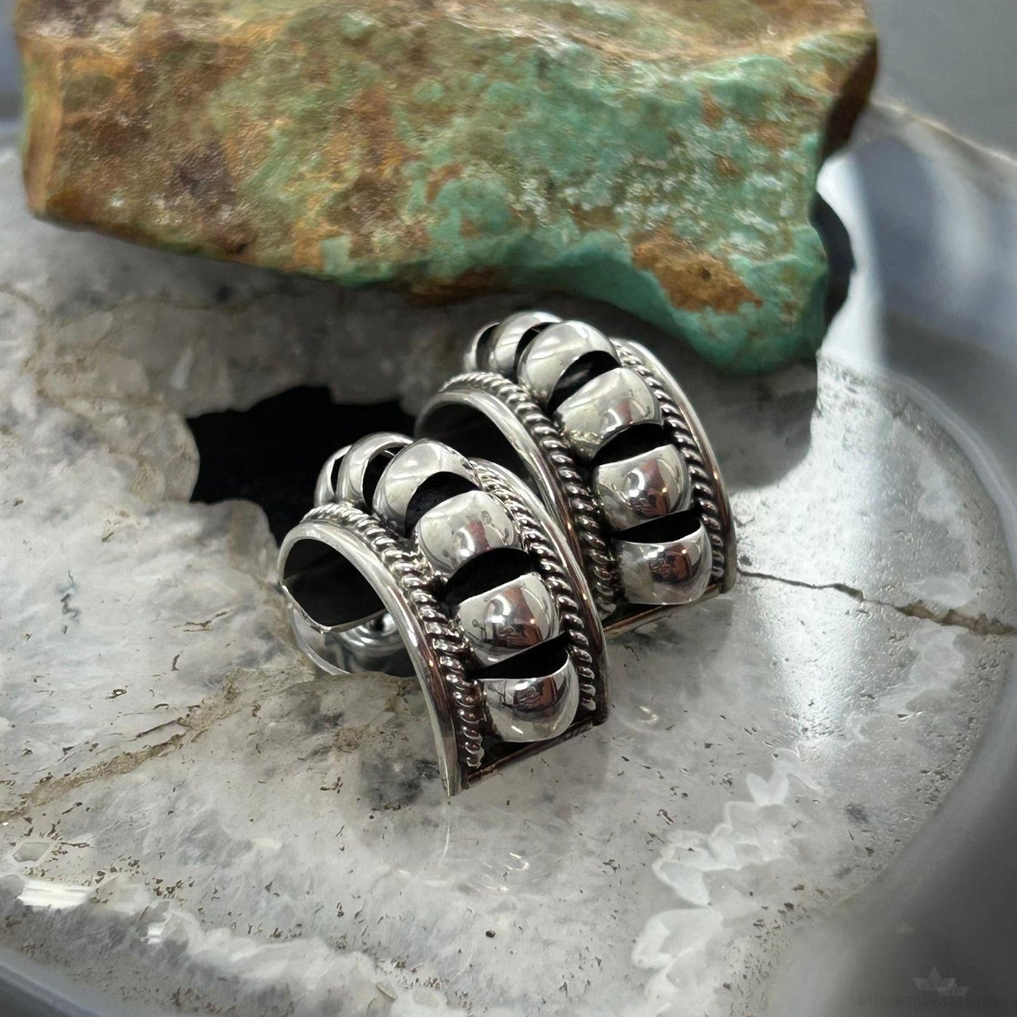 Priscilla Apache Native American Sterling Silver Half-Moon Post Earrings For Women