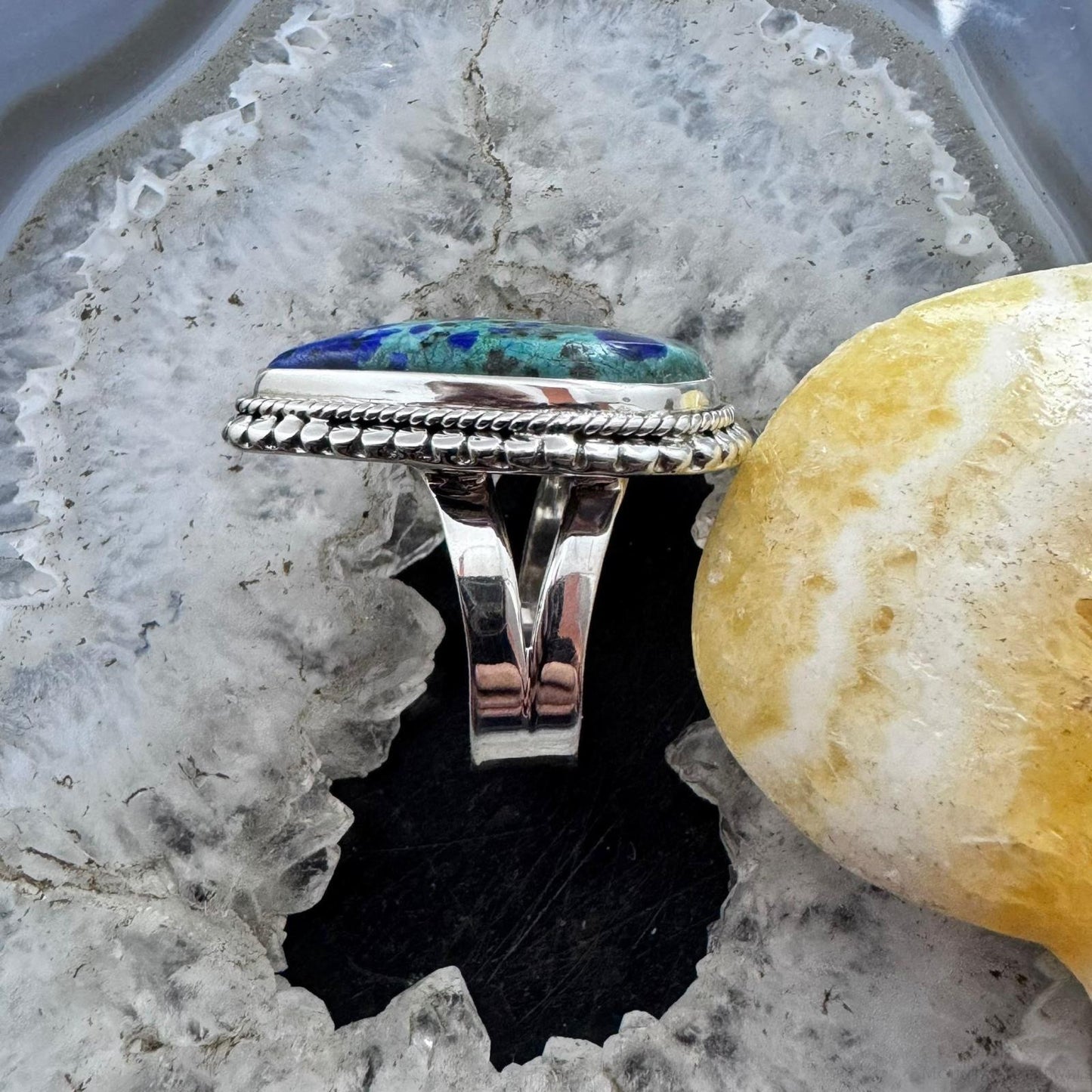 Sterling Silver Southwestern Style Large Teardrop Azurite Ring Size 6 For Women