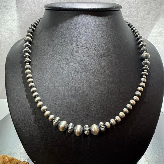 Sterling Silver Southwestern Style Navajo Pearl Beads 4-8 mm Necklace 18"-19" For Women