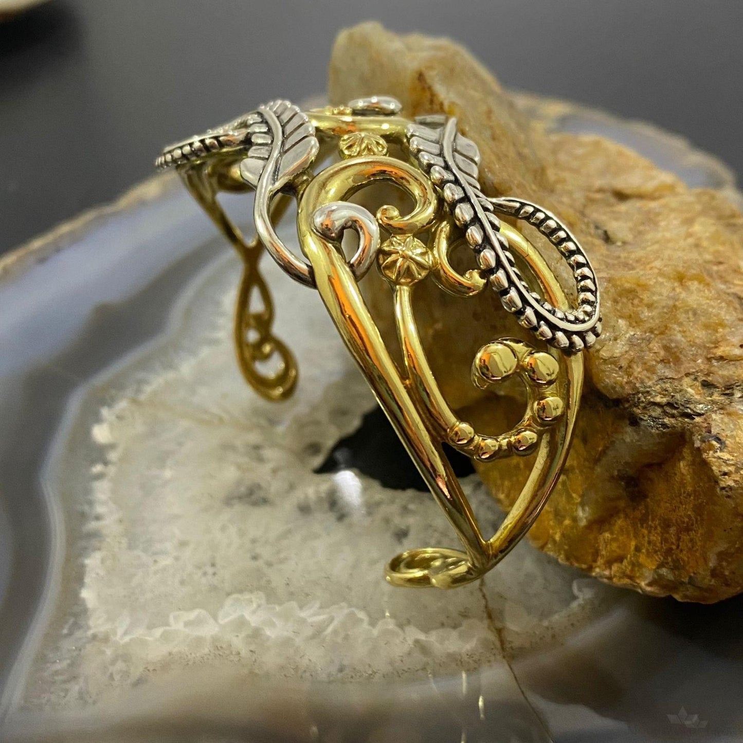 Carolyn Pollack Vintage Sterling Silver & Brass Floral Design Bracelet For Women