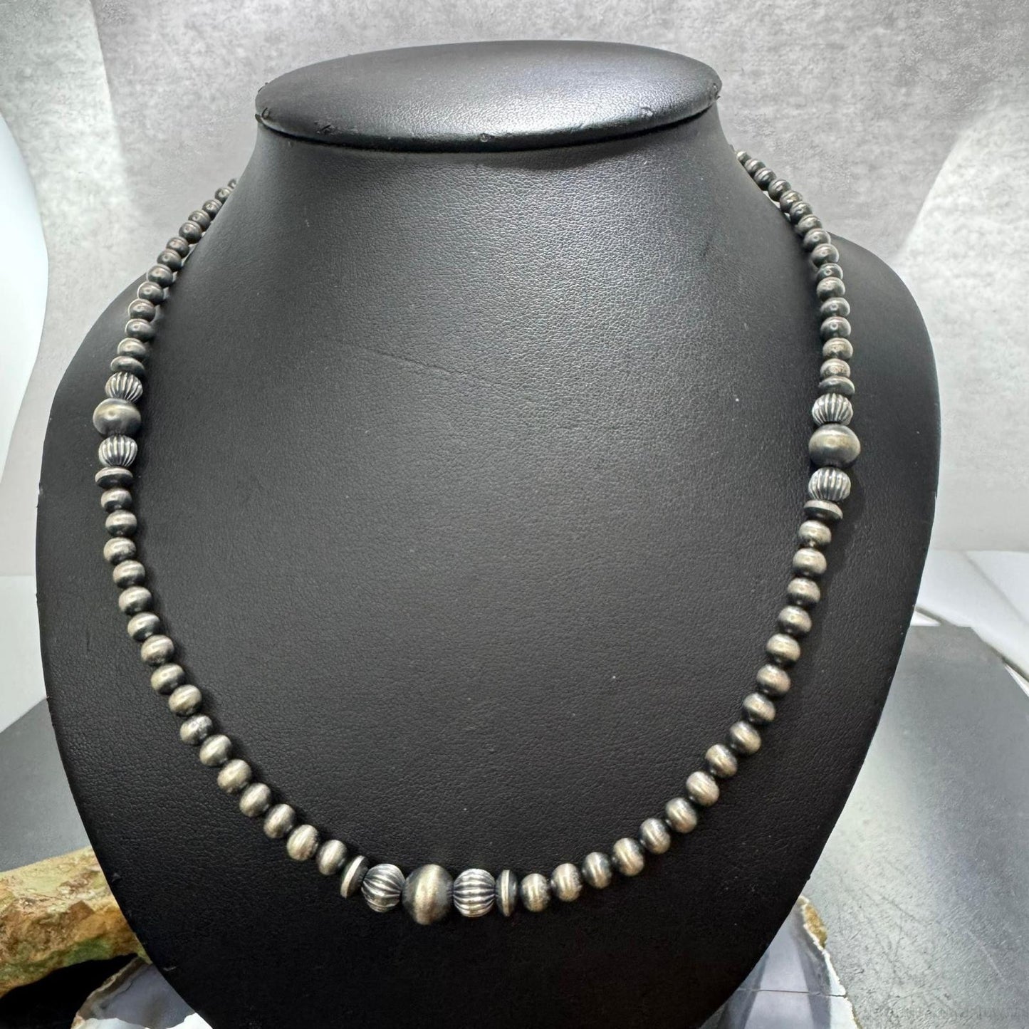 Sterling Silver Southwestern Style Navajo Pearl Beads 2-8 mm Necklace 18"-20" For Women