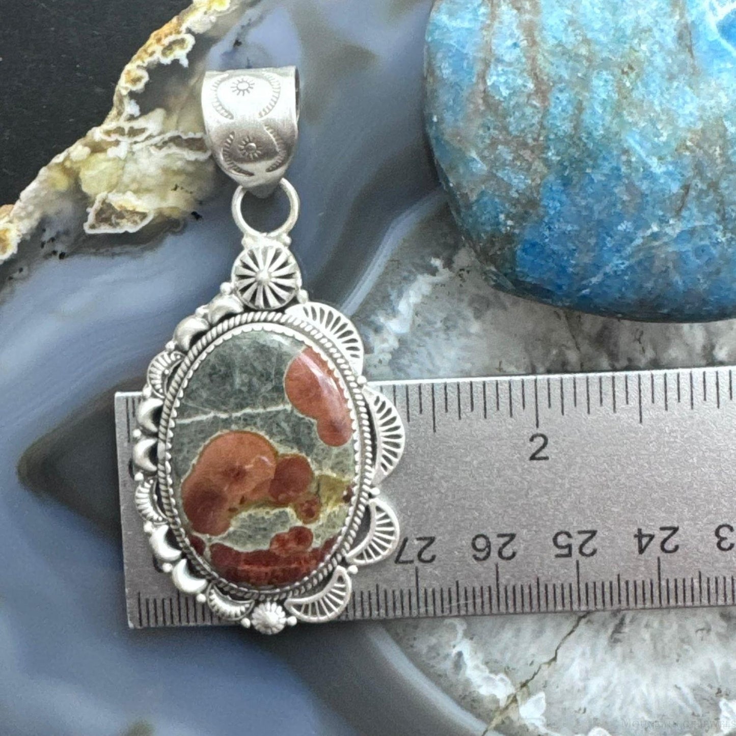 Sterling Silver Southwestern Style Elongated Oval Peanut Obsidian Decorated Pendant For Women