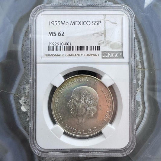 1955 Mexico Ssilver 5 Cinco Pesos S5P NGC MS62 #001