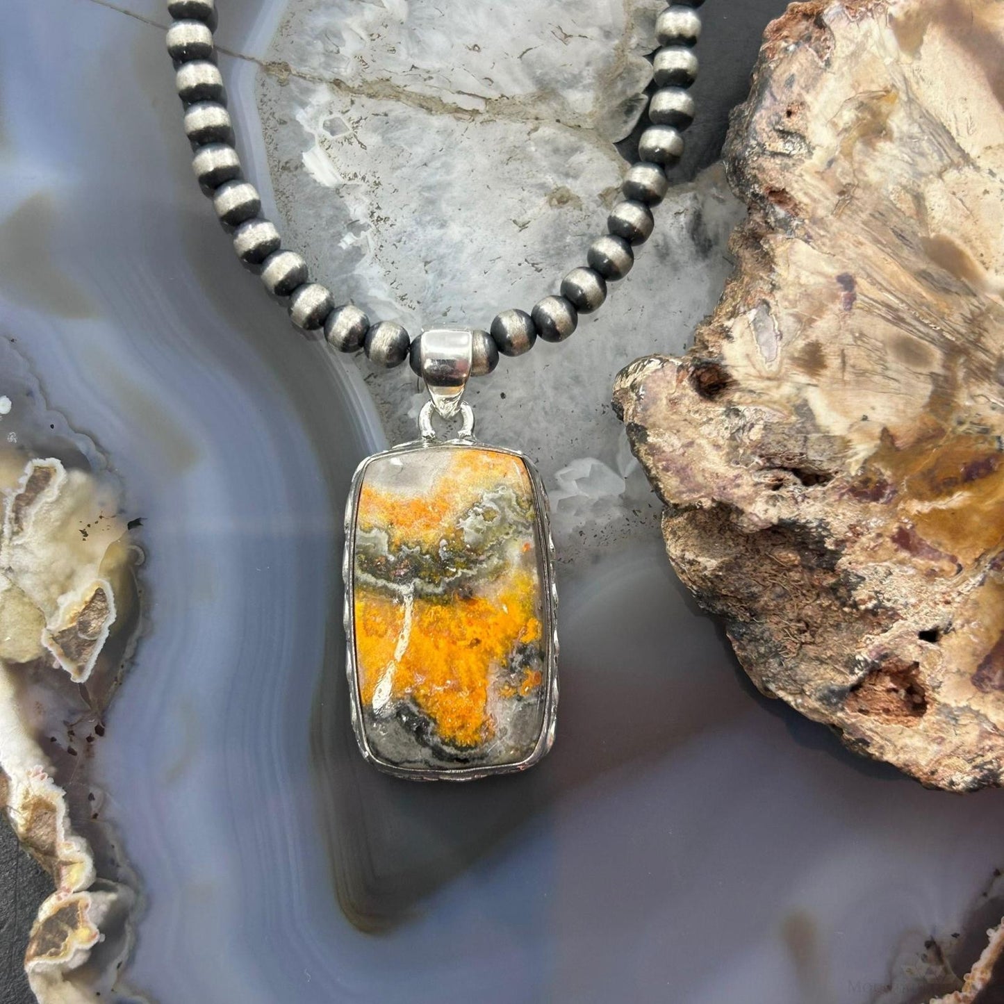 Sterling Silver Southwestern Style Rectangle Yellow Jasper Pendant For Women