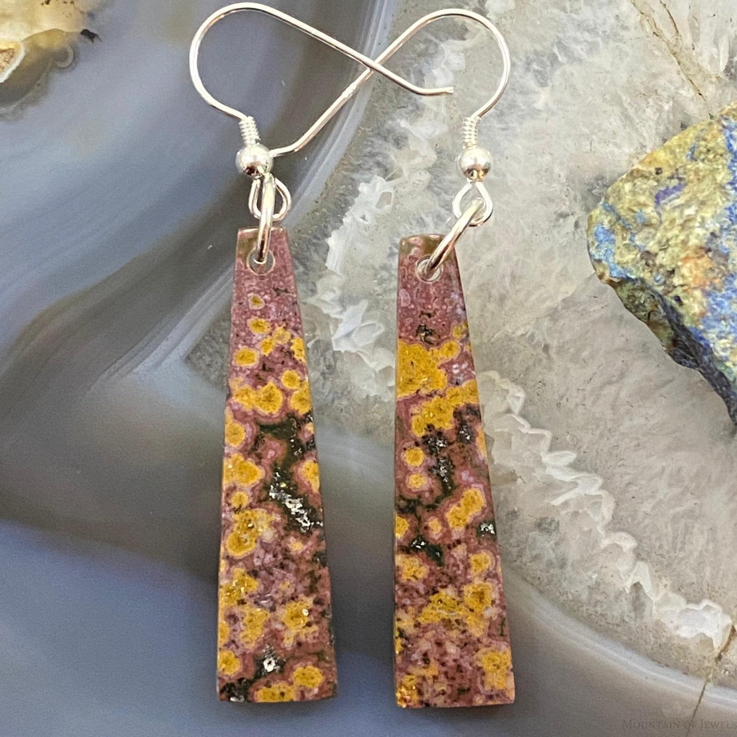 Sterling Silver Trapeze River Jasper Slab Dangle Earrings For Women #081