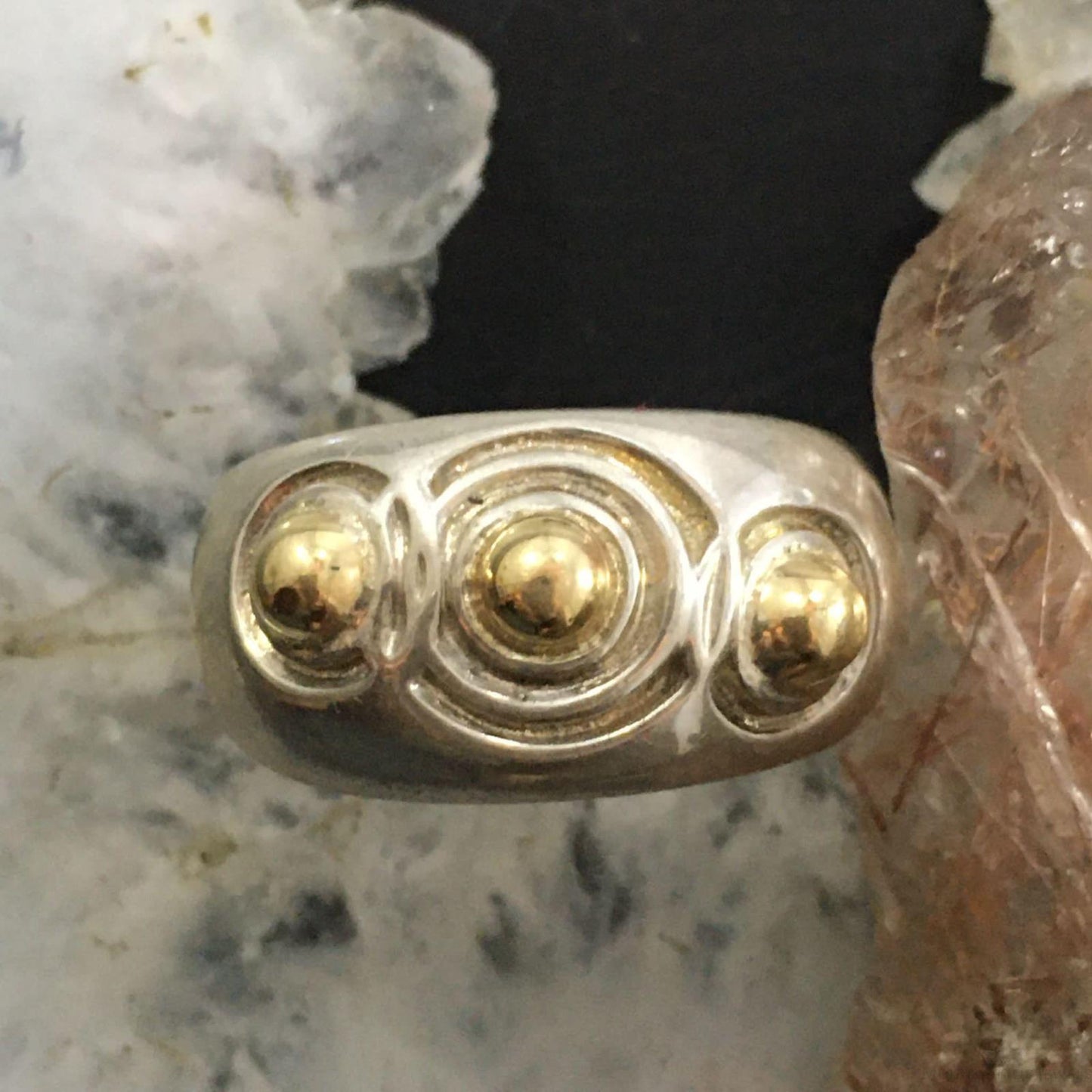 Carolyn Pollack Southwestern Style Sterling Silver & 14K Gold Decorated Ring For Women