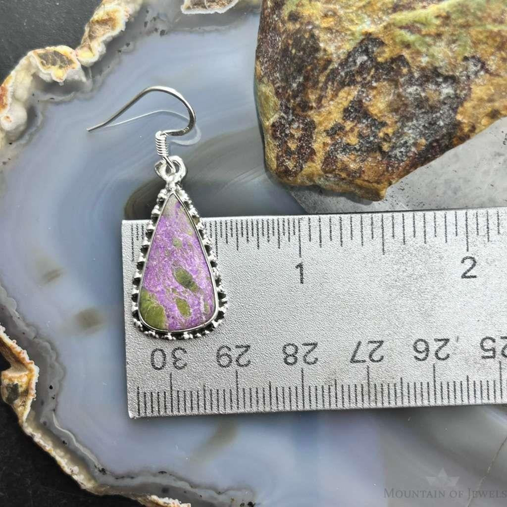 Sterling Silver Southwestern Style Teardrop Stichtite Dangle Earrings For Women