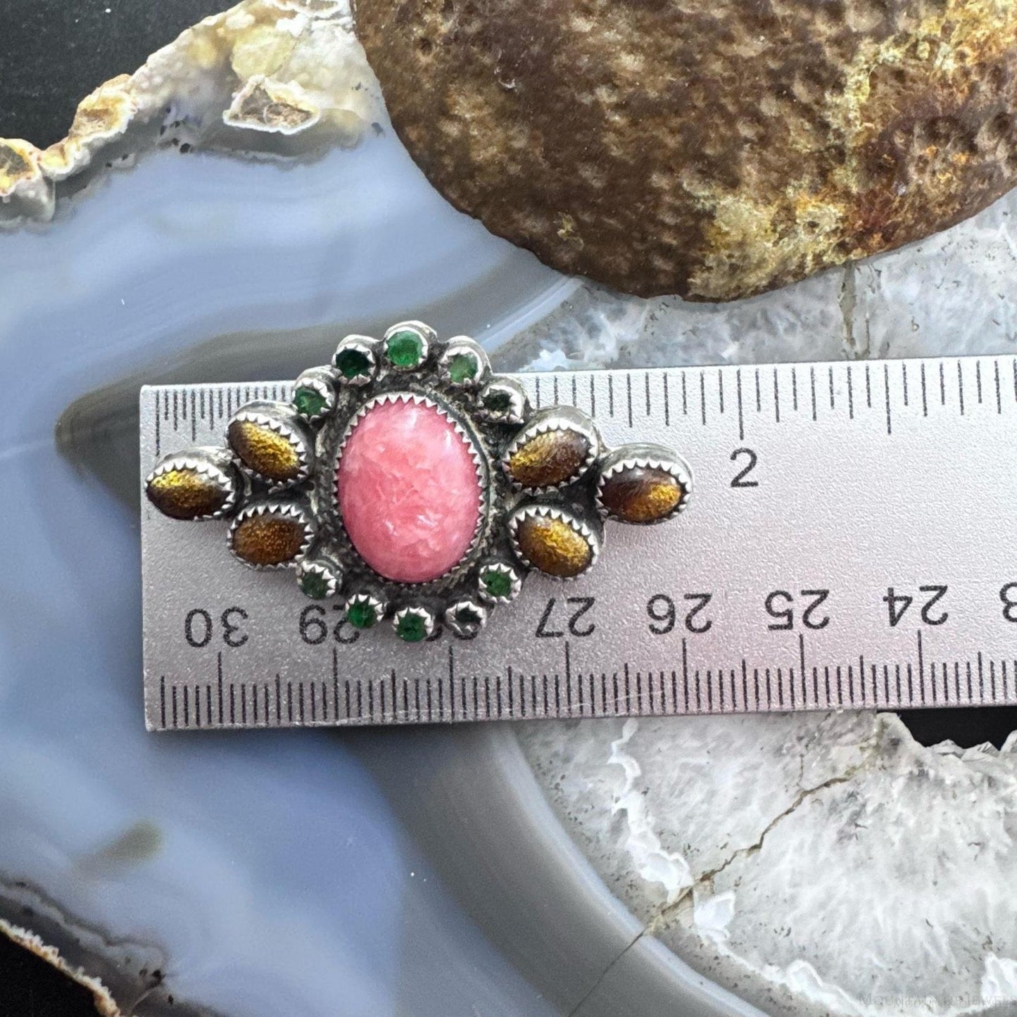 Ron Wesley Vintage Sterling Silver Southwestern Multi Gemstones Brooch For Women