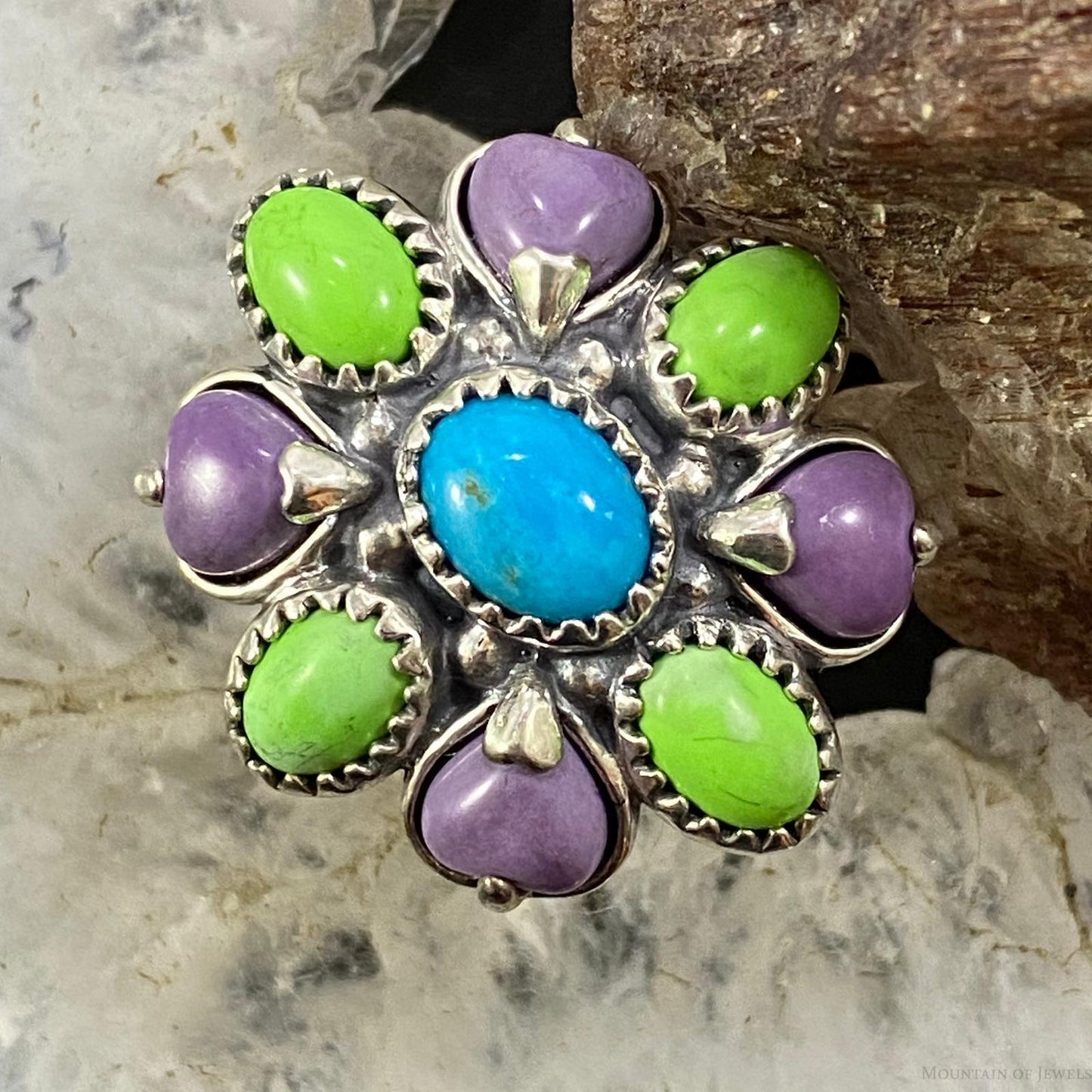 Carolyn Pollack Southwestern Style Sterling Silver Multistones Decorated Cluster Ring For Women