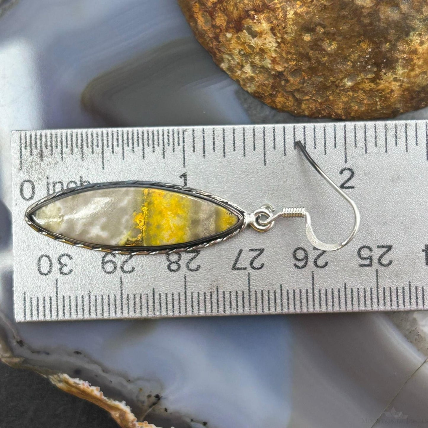 Sterling Silver Southwestern Style Marquise Yellow Jasper Dangle Earrings For Women