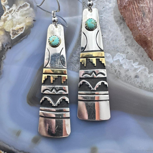 Tommy & Rosita Singer Sterling Silver & Gold Filled Round Turquoise Dangle Earrings For Women
