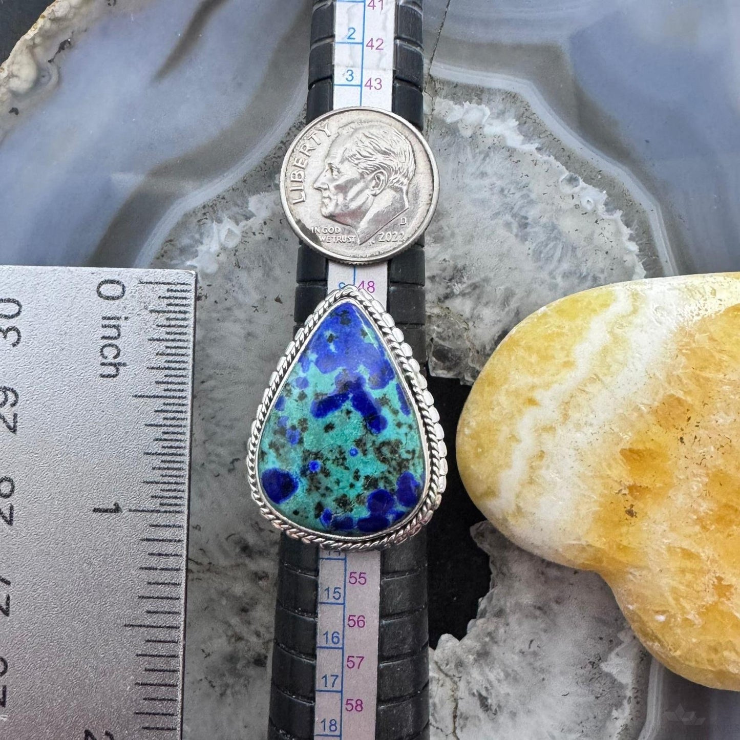 Sterling Silver Southwestern Style Large Teardrop Azurite Ring Size 6 For Women