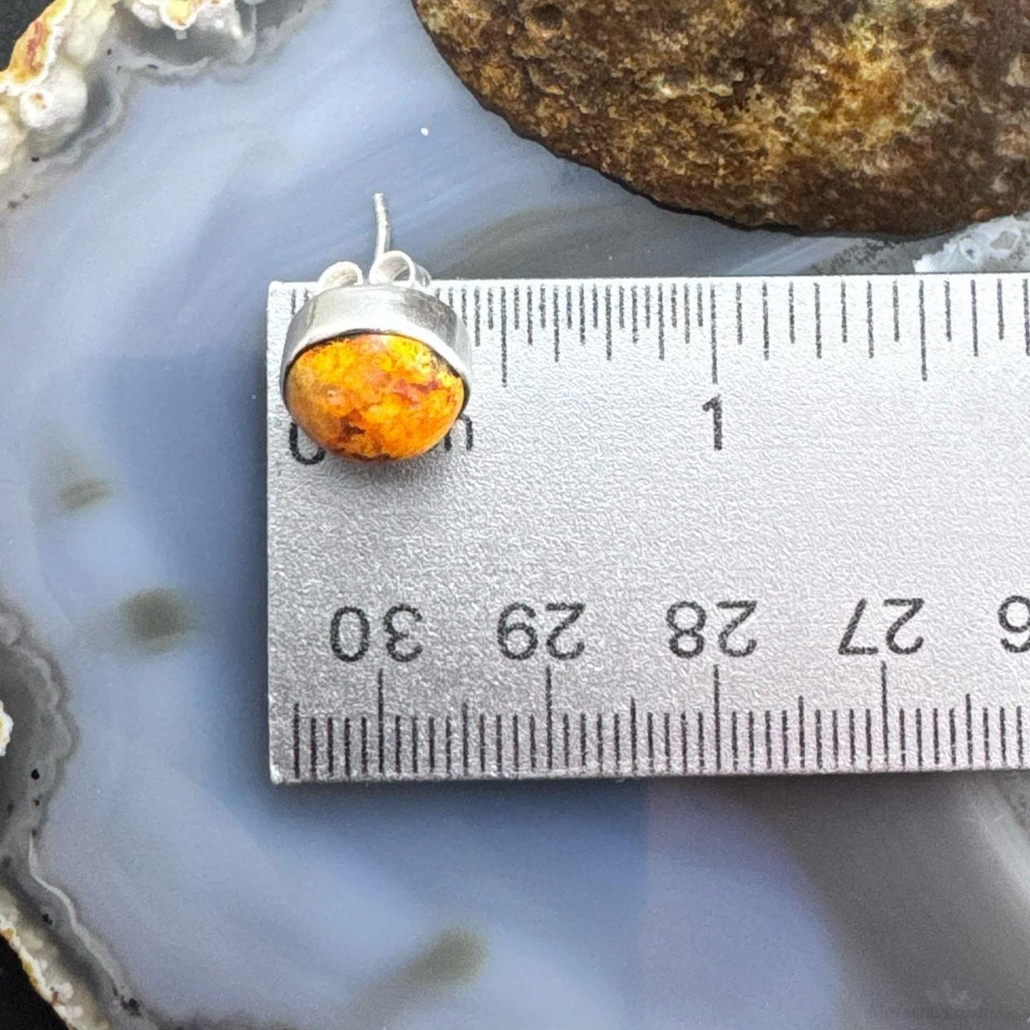 Sterling Silver Southwestern Style Spiny Oyster Rounded Stud Earrings For Women