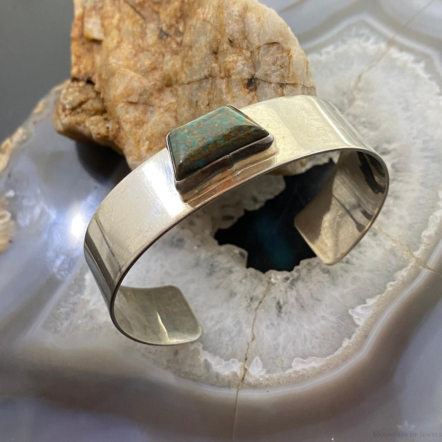 Vintage Signed Native American Sterling Silver Trapeze Turquoise Bracelet