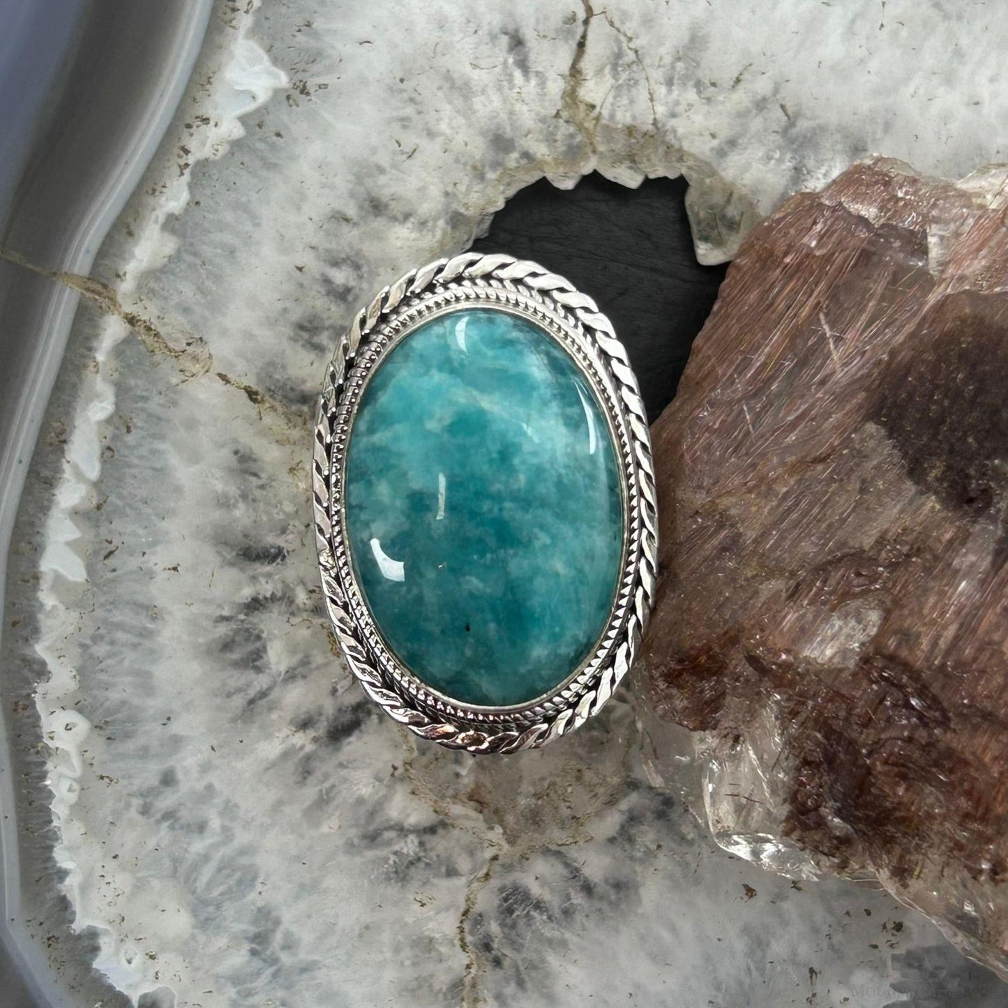 Sterling Silver Southwestern Style Oval Amazonite Ring Size 7.75 For Women