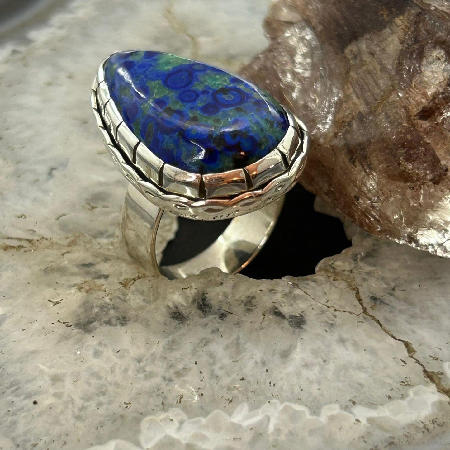 Sterling Silver Southwestern Style Teardrop Azurite Ring Size 7.75 For Women