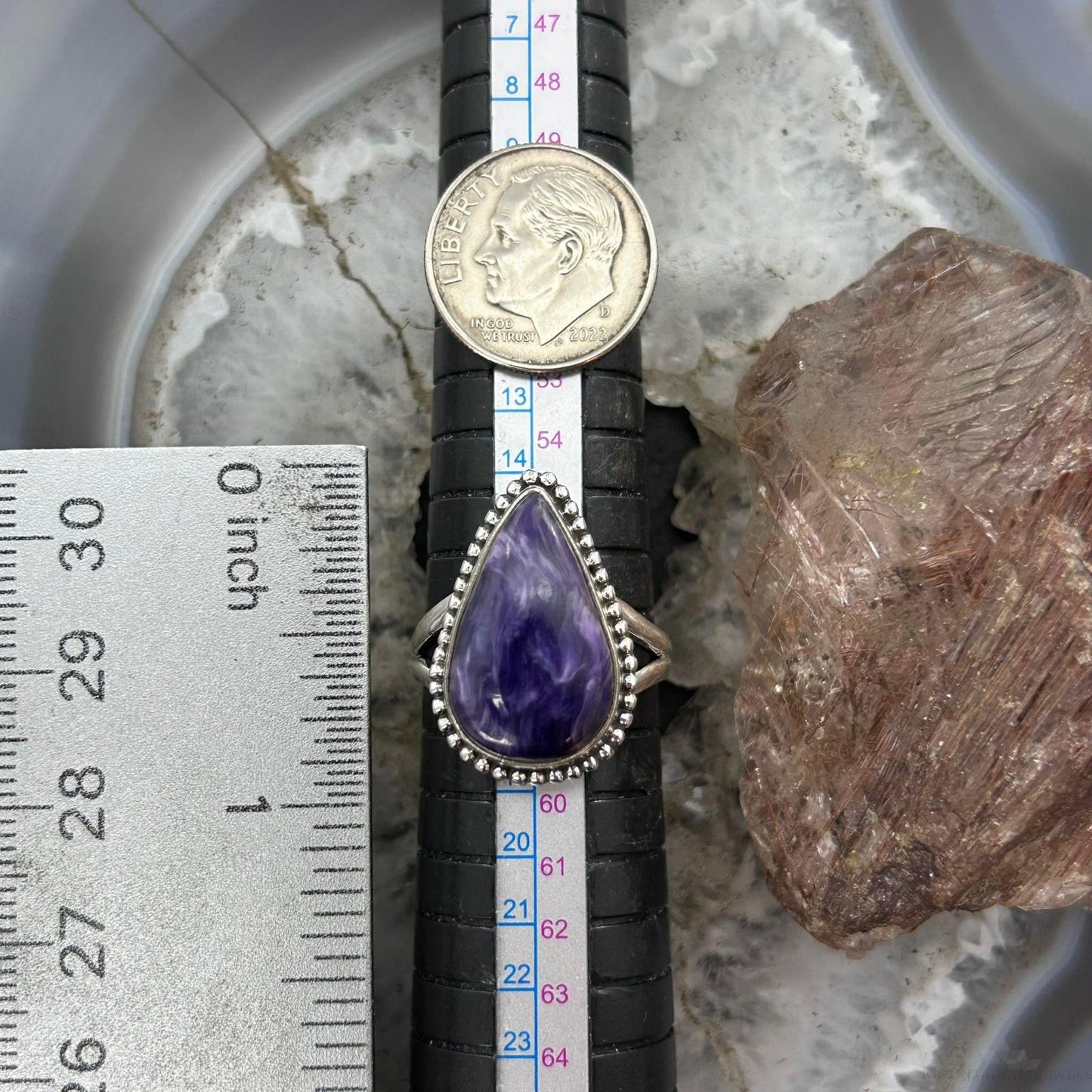 Sterling Silver Southwestern Style Teardrop Charoite Ring Size 8.5 For Women