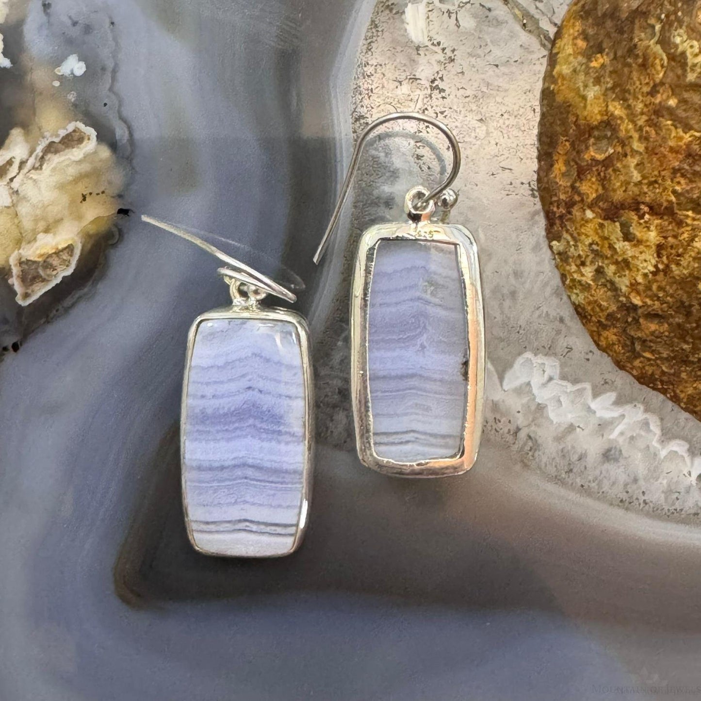 Sterling Silver Southwestern Style Lace Agate Dangle Earrings For Women