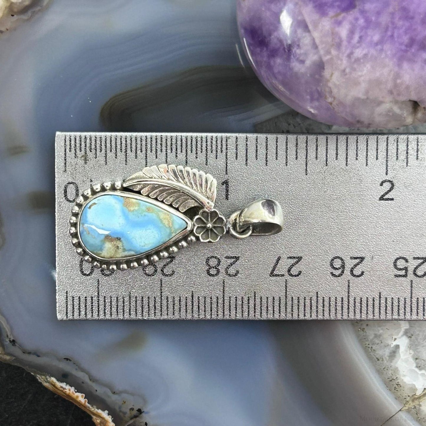 Sterling Silver Southwestern Style Teardrop Golden Hill Turquoise Leaves Pendant For Women #3