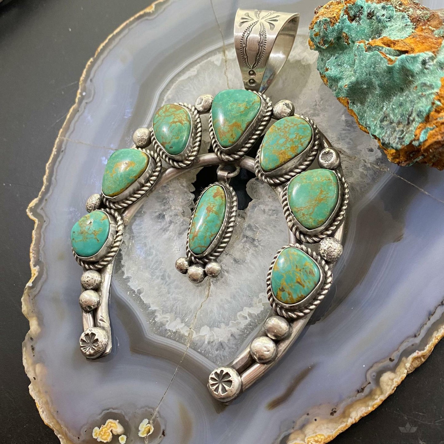 Alex Sanchez Sterling Silver Turquoise Large Naja Pendant Necklace