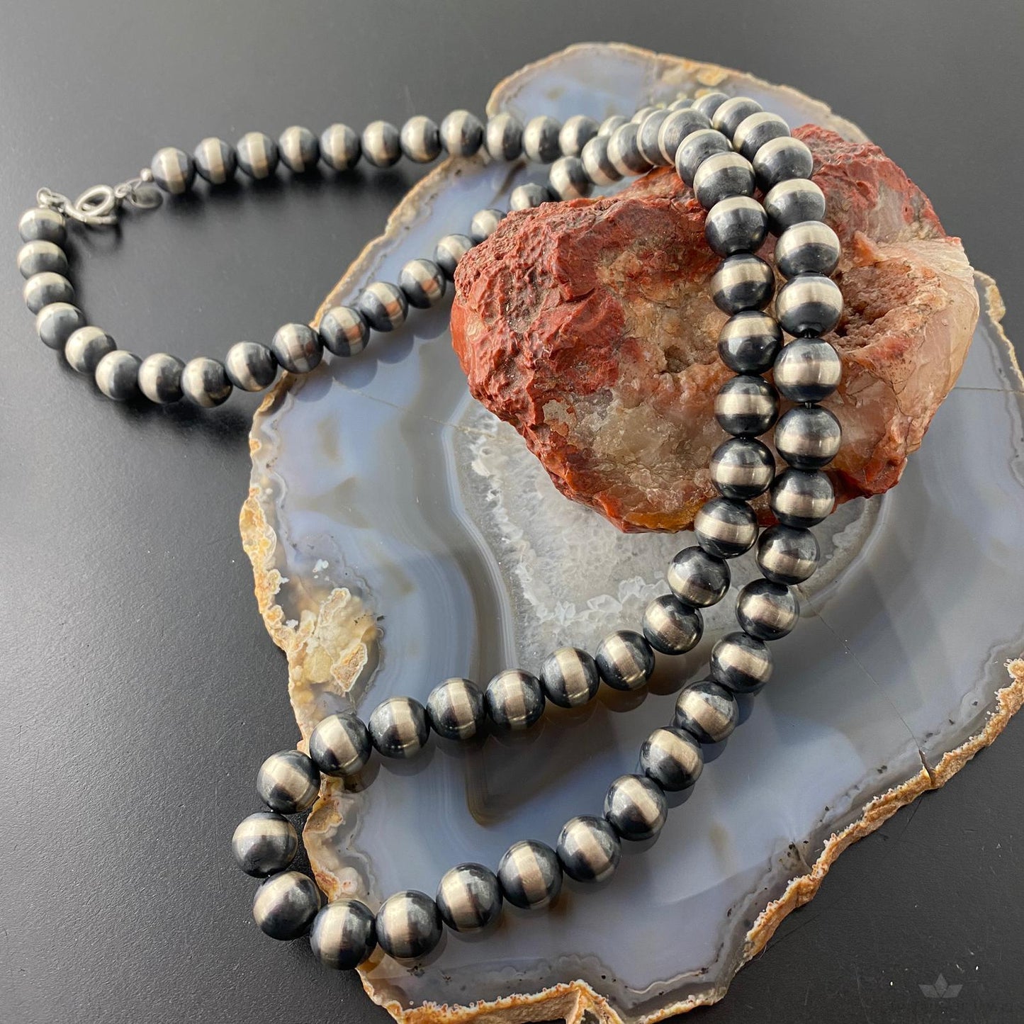 Navajo Pearl Beads 10 mm Sterling Silver Necklace Length 20" For Women