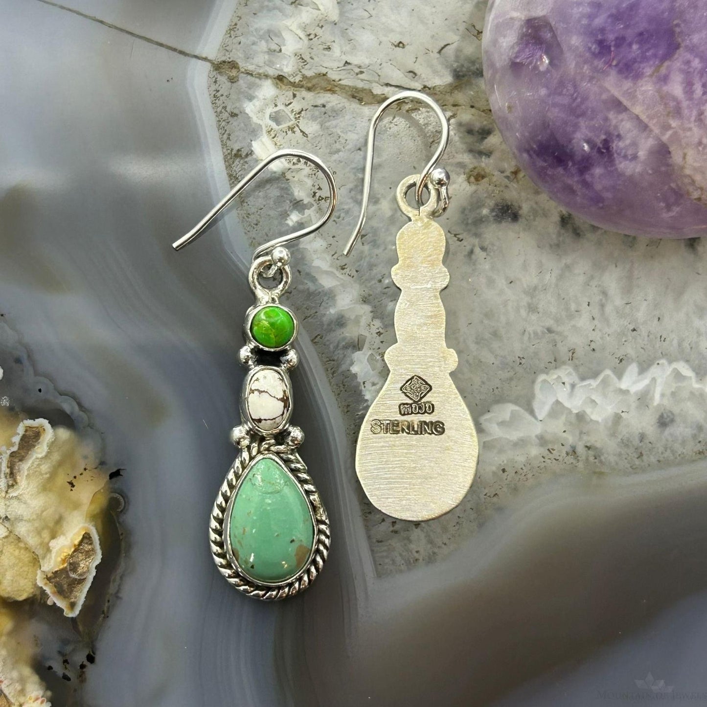 Sterling Silver Southwestern Style Multistone Dangle Earrings For Women #13