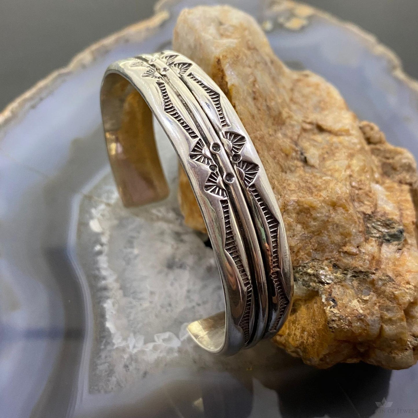 Vintage Native American Sterling Silver Stamped Stackable Bracelet For Men