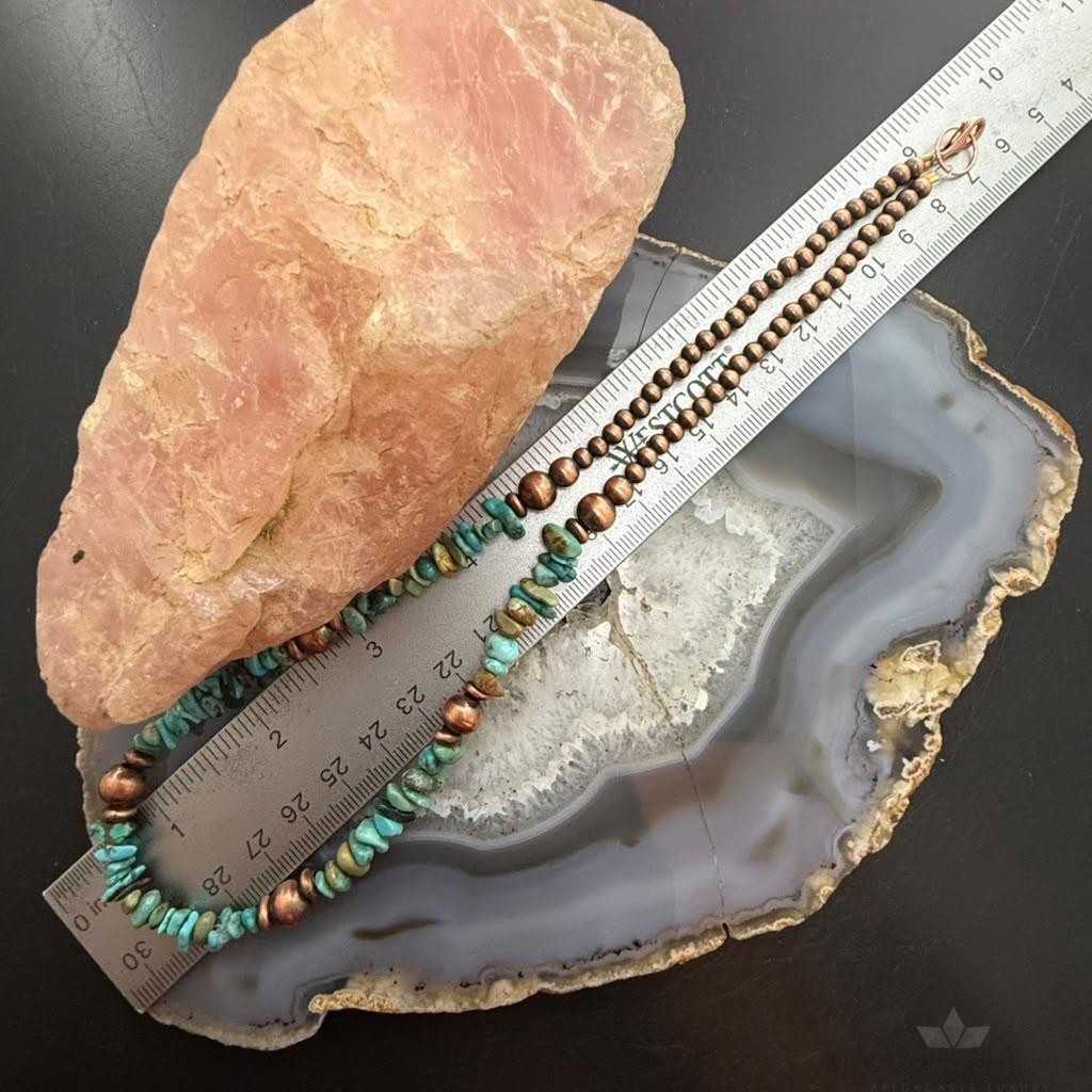 4.5-8mm Copper Navajo Pearl Round,Saucer & Natural Turquoise 18" Necklace For Women