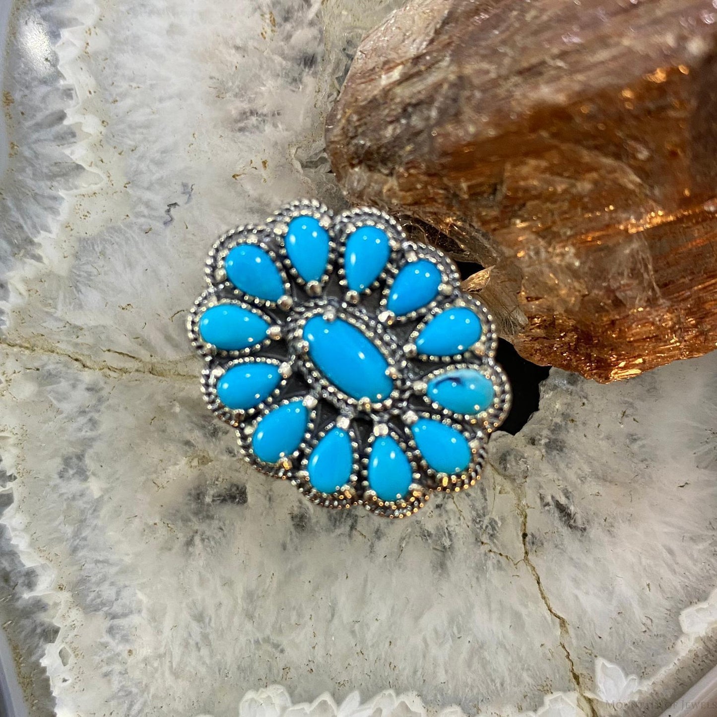 Carolyn Pollack Southwestern Style Sterling Silver Sleeping Beauty Turquoise Cluster Ring For Women