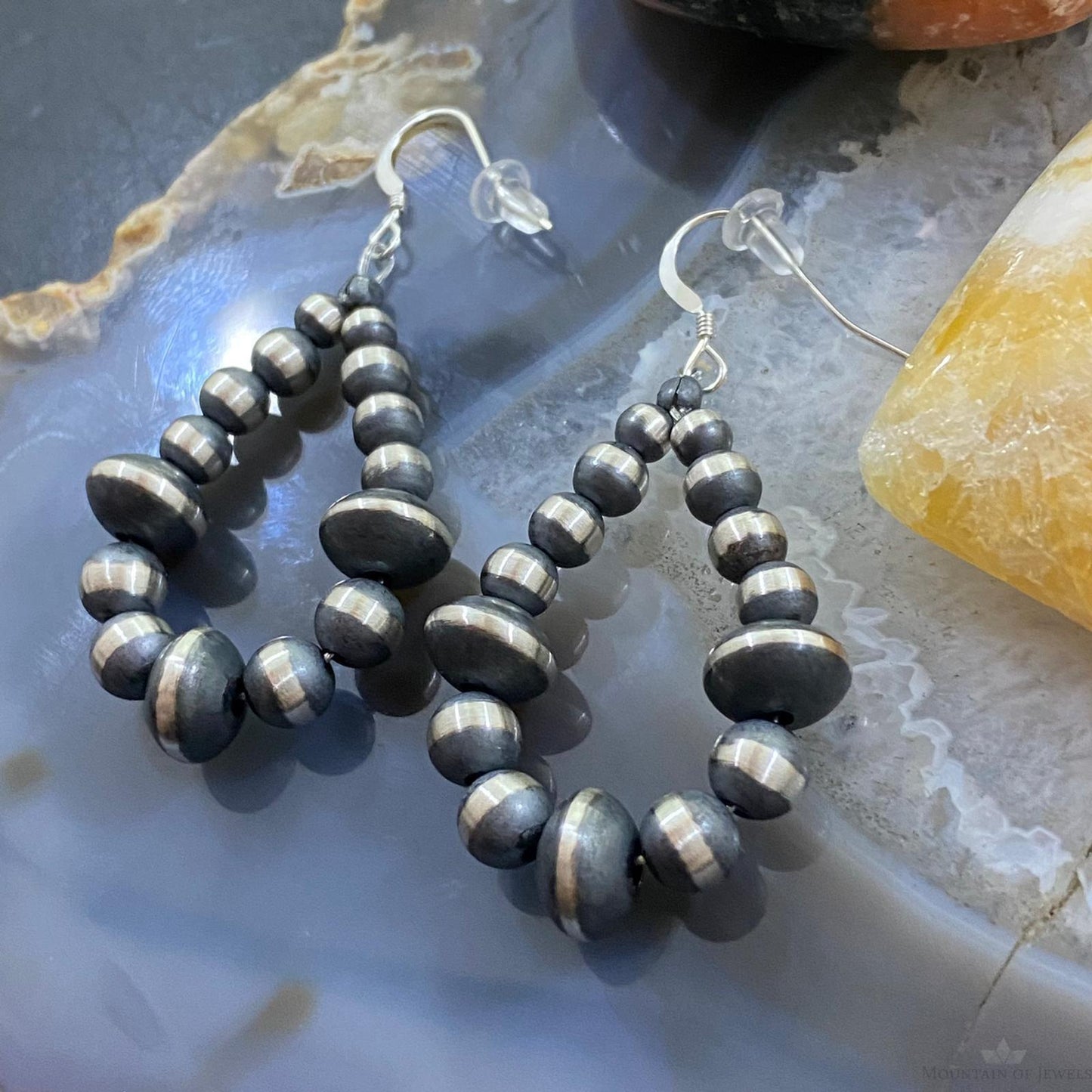 Navajo Pearl Bead 4-5mm & Saucer 9 mm Sterling Silver Dangle Earrings For Women