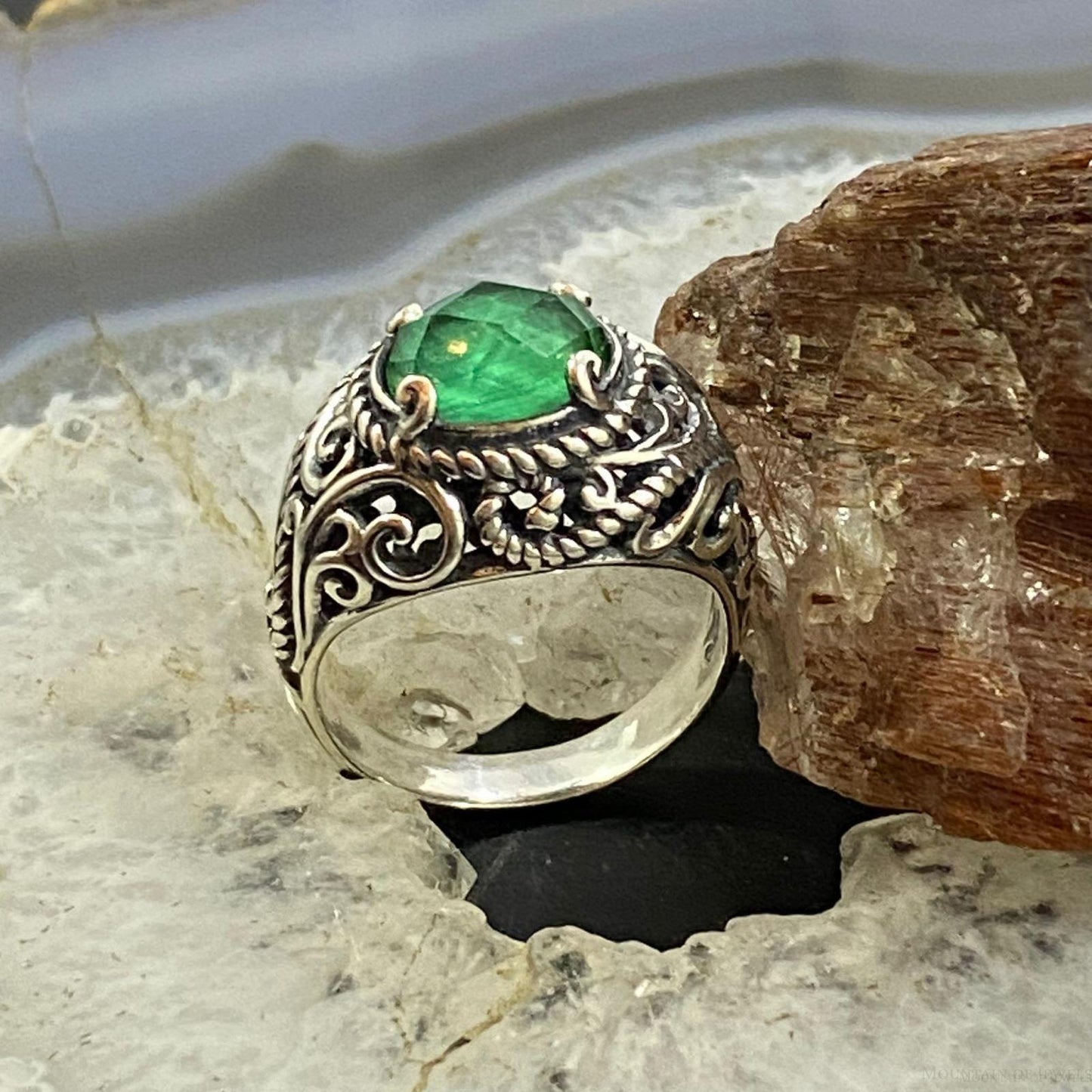 Carolyn Pollack Sterling Silver Oval Malachite & Quartz Decorated Doublet Ring For Women