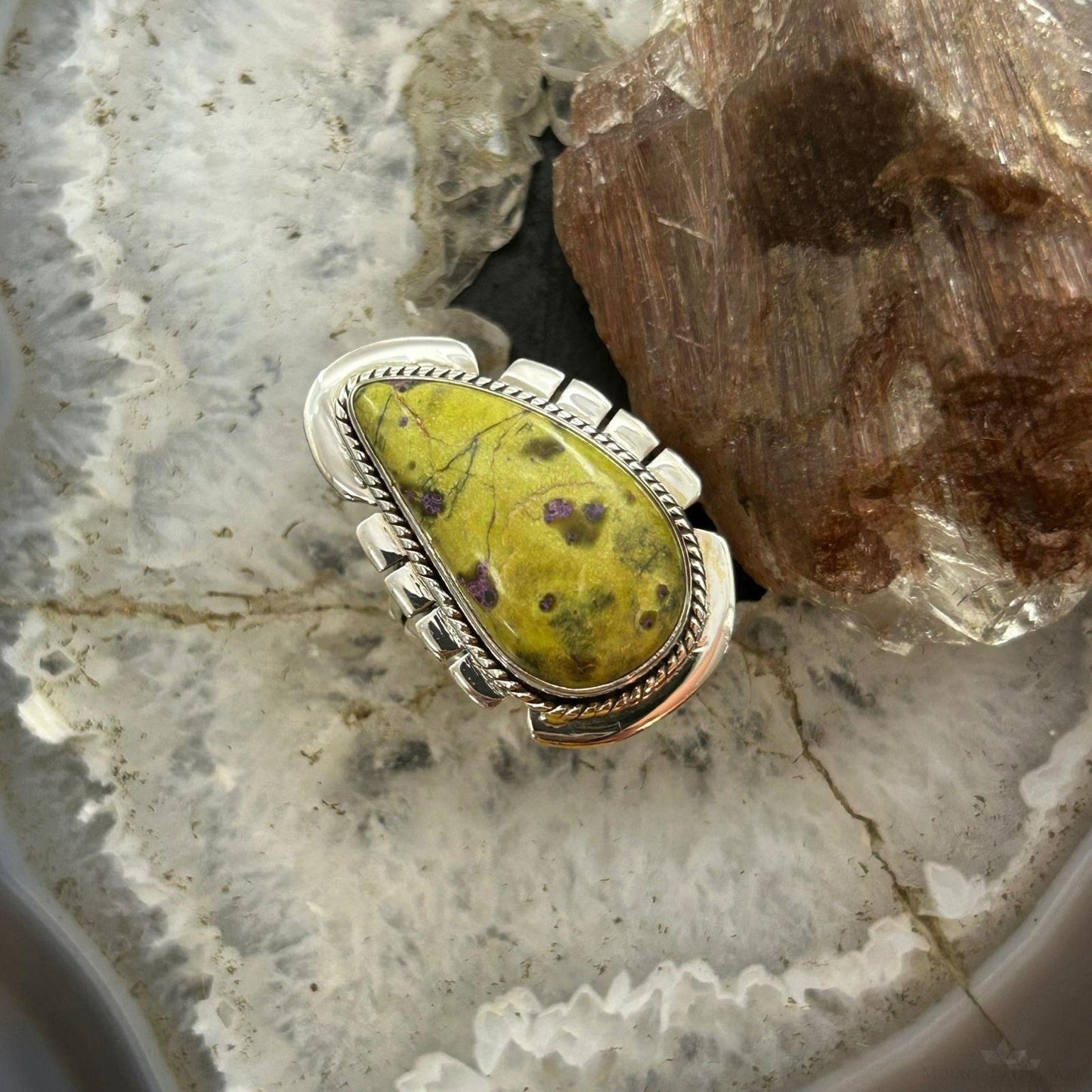 Sterling Silver Southwestern Style Teardrop Atlantisite Ring Size 8.25 For Women