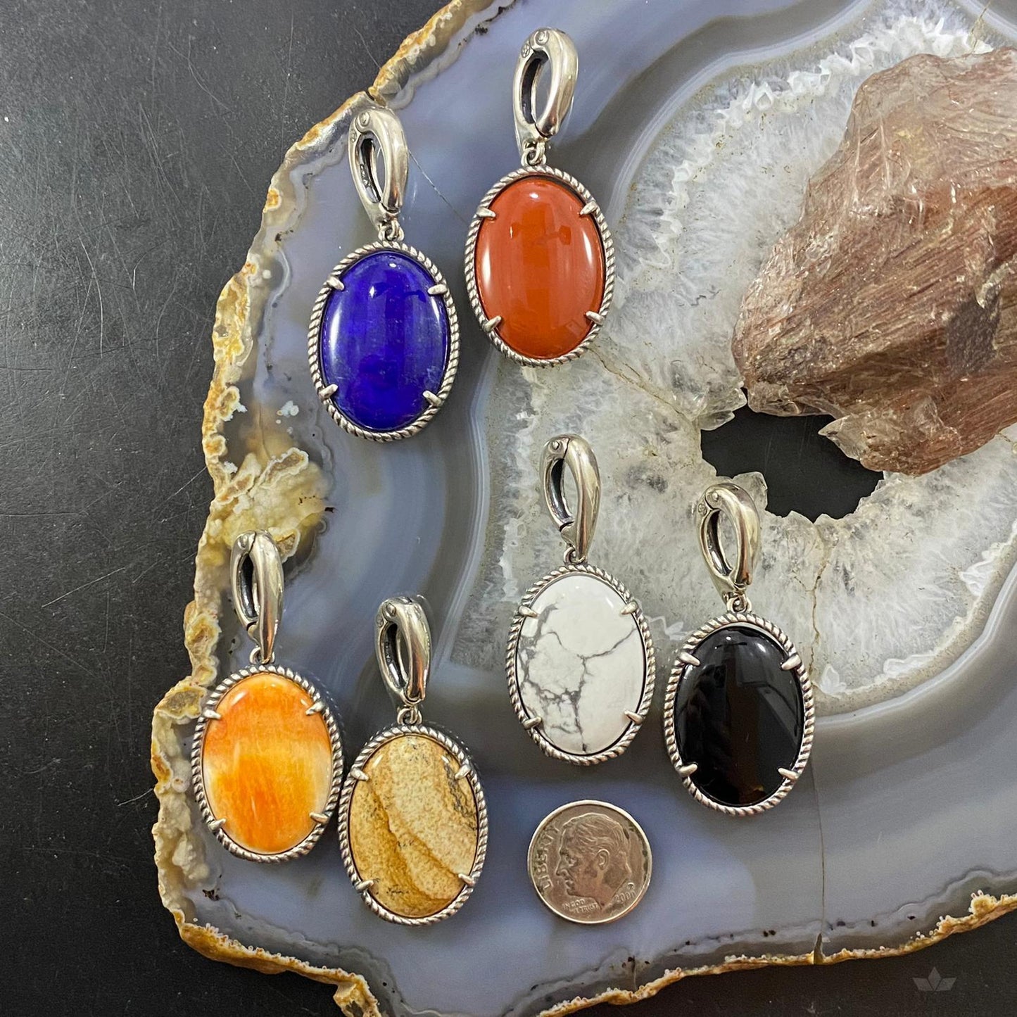 Carolyn Pollack Vintage Southwestern Style Sterling Double Sided Stone Pendant