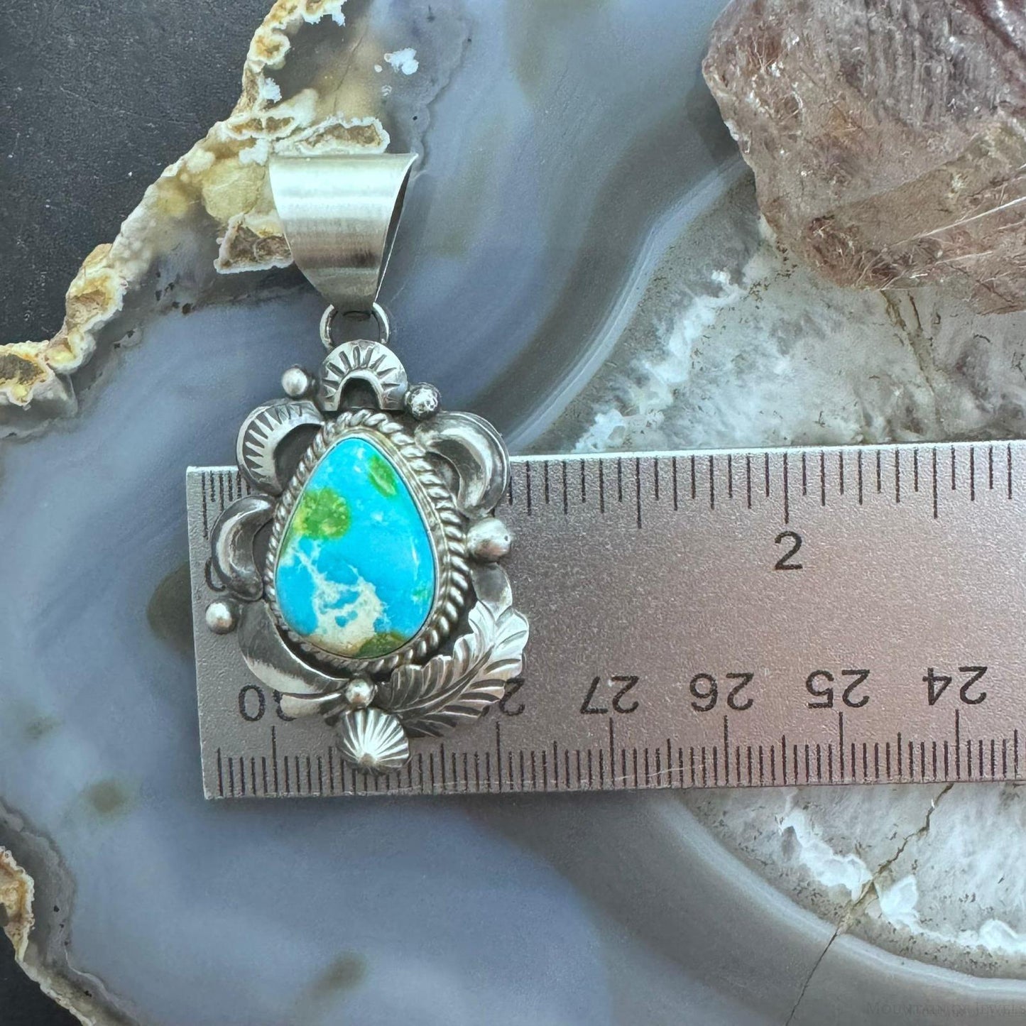 Juanita Long Native American Sterling Silver Sonora Gold Turquoise Pendant For Women