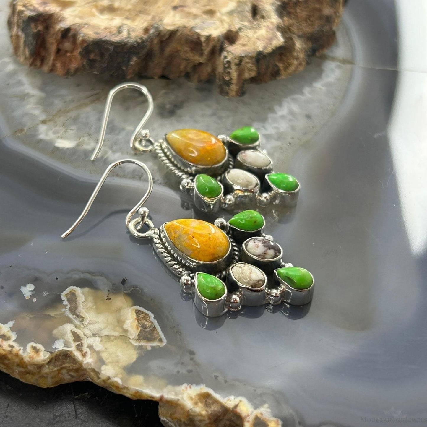 Sterling Silver Southwestern Style Multistone Dangle Earrings For Women #5