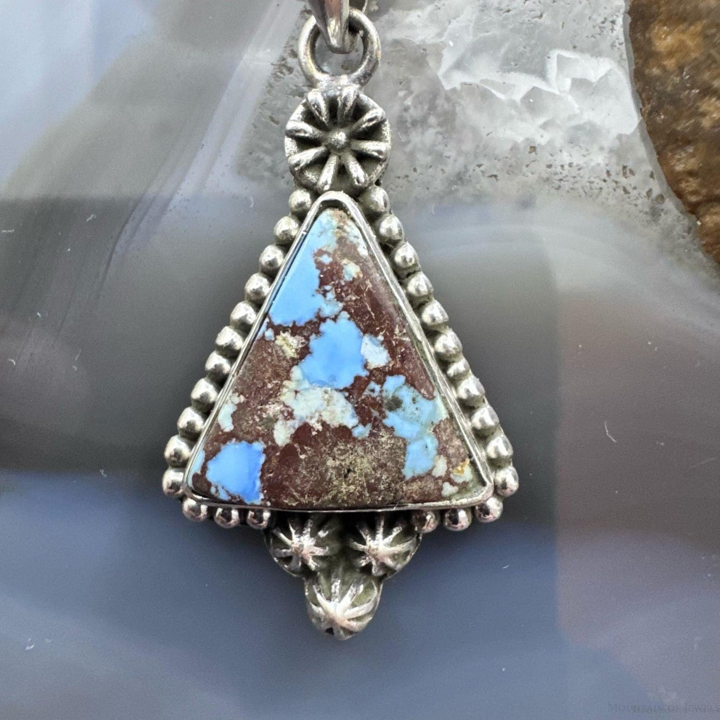 Sterling Silver Southwestern Style Triangle Golden Hill Turquoise Decorated Pendant For Women