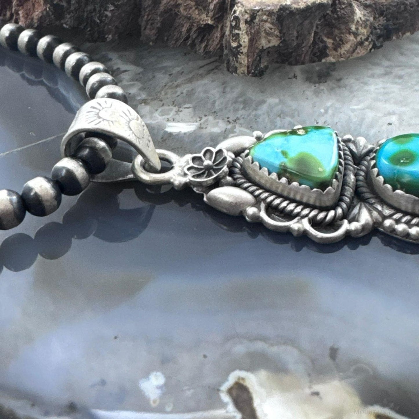 Sterling Silver Southwestern Style 3 Sonora Gold Turquoise Decorated Pendant For Women