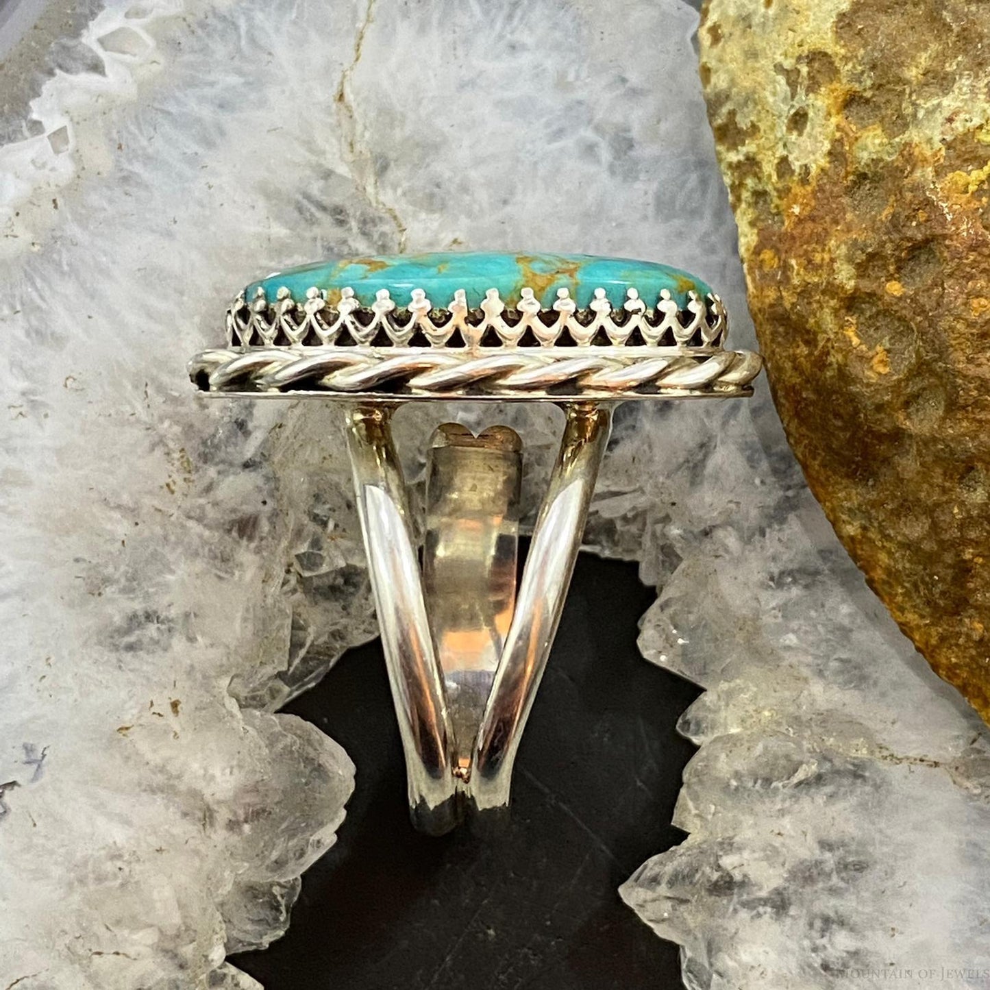 Rachel & Leonard Hurley Sterling Oval Turquoise Decorated Ring Size 9 For Women