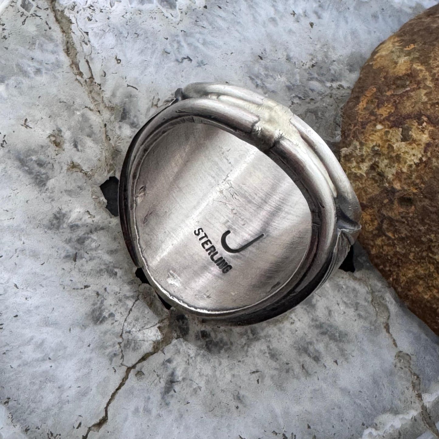 Native American Sterling Oval Black Jack Shield Ring Size 11 For Men
