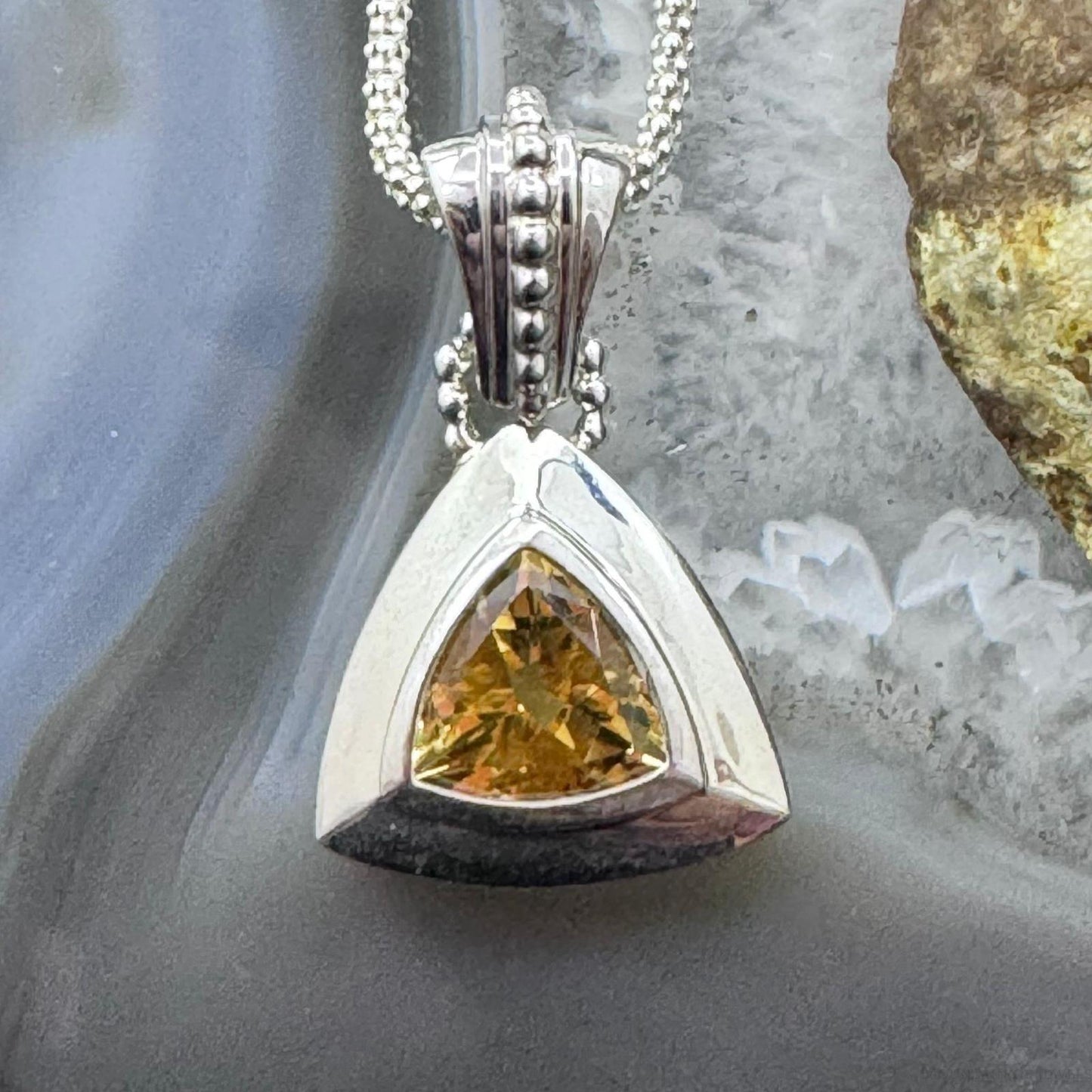 Carolyn Pollack Sterling Silver Triangle Faceted Citrine Pendant With Necklace For Women