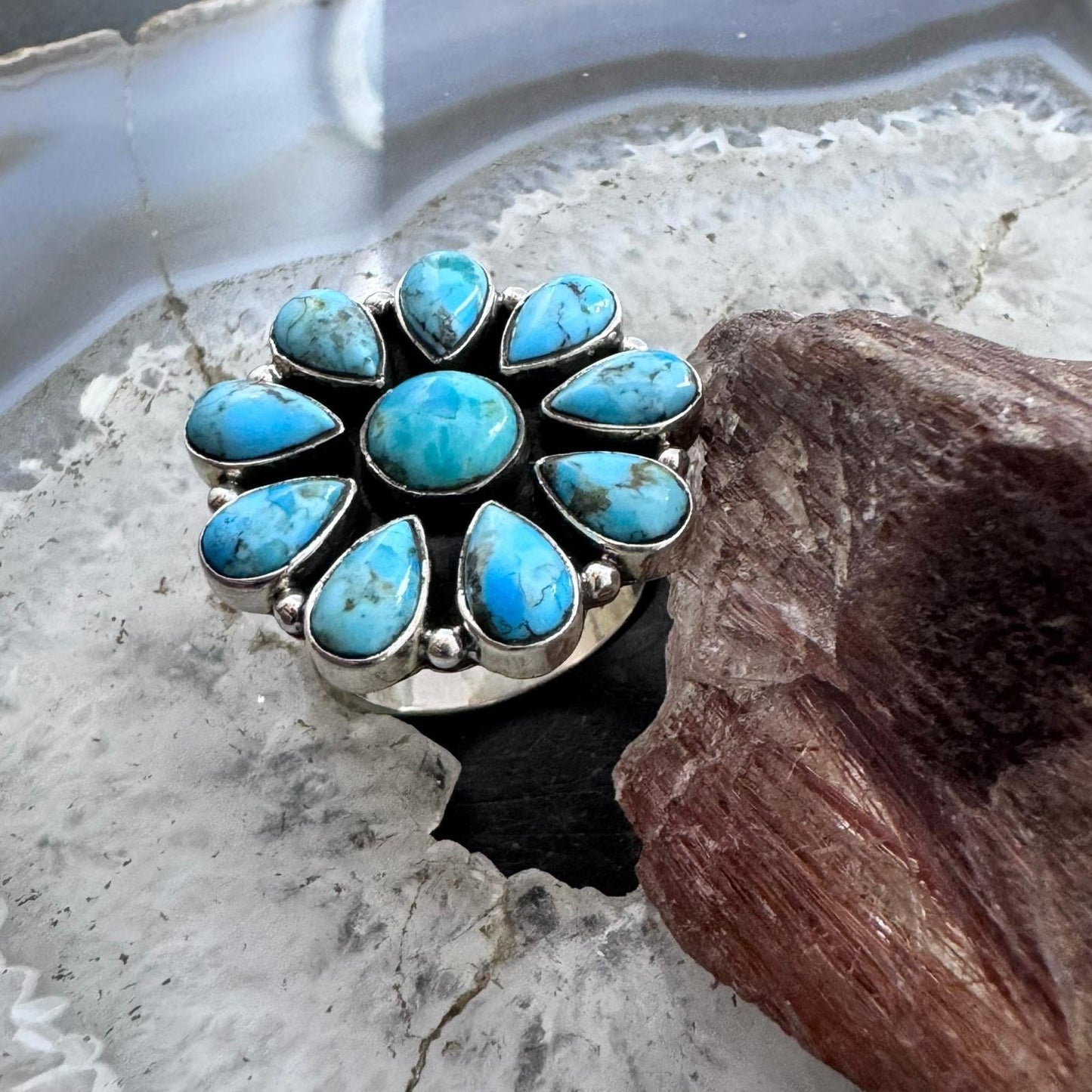 Sterling Silver Southwestern Style Composite Turquoise Cluster Ring For Women