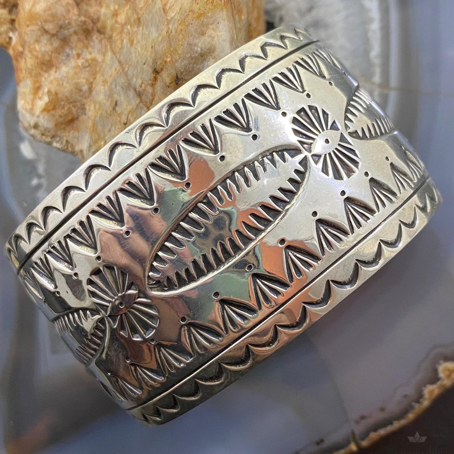 Yellowhorse native American Vintage Sterling Stamped Wide Bracelet For Women
