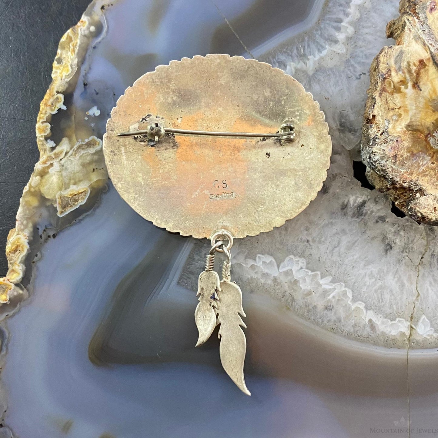Vintage Signed Native American Sterling Silver Turquoise "I Love Jesus" Brooch