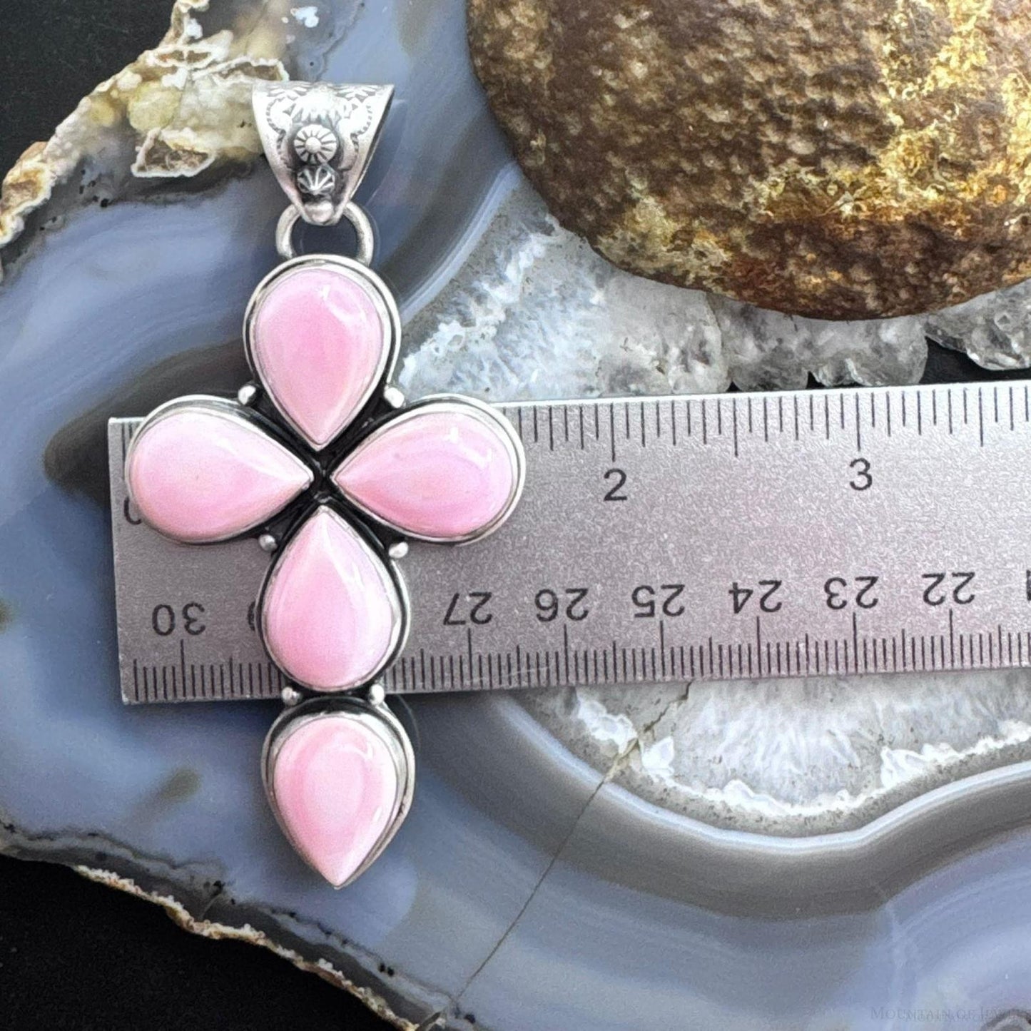 Native American Sterling Silver Teardrop Pink Conch Cross Pendant For Women