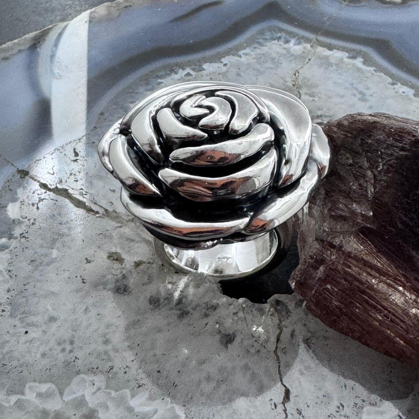 Sterling Silver Electroform Large Rose Fashion Ring For Women, Taxco Mexico