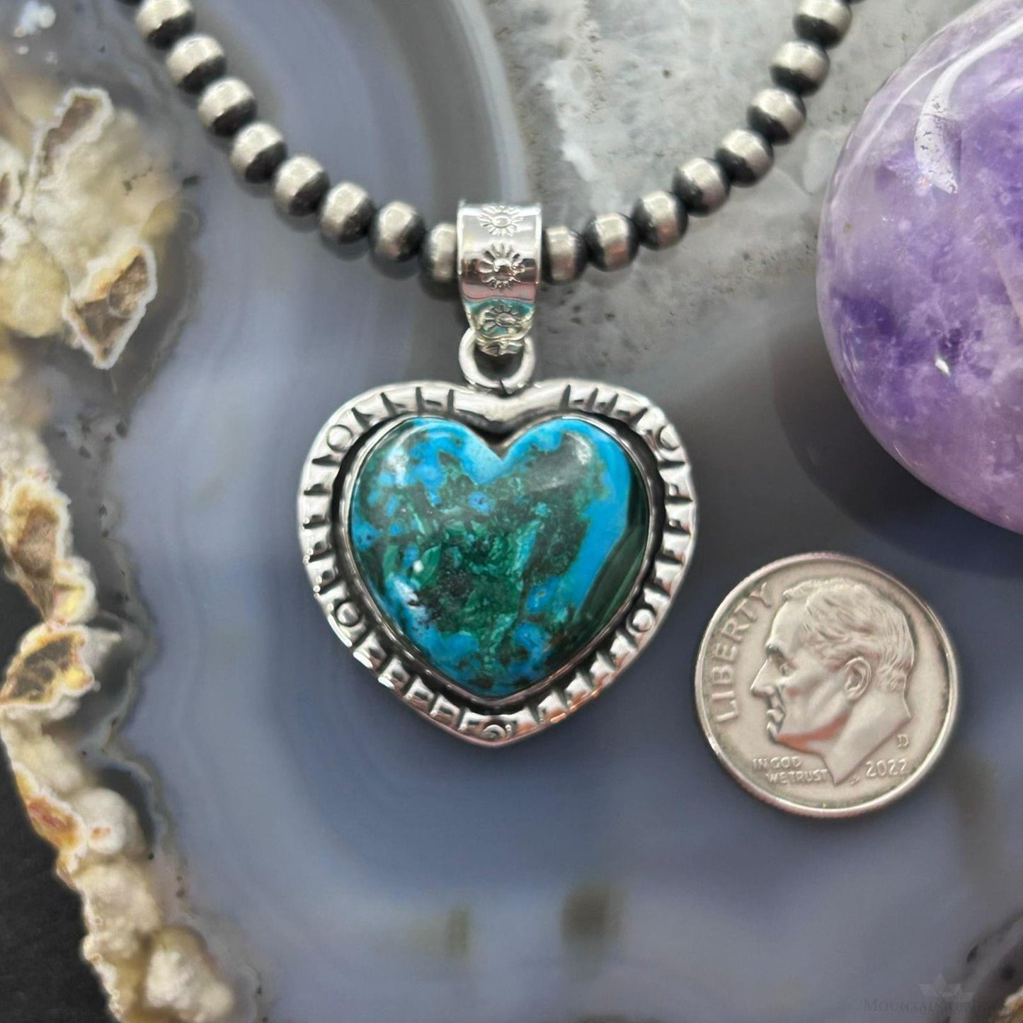 Sterling Silver Southwestern Style Azurite Malachite Heart Pendant For Women #1